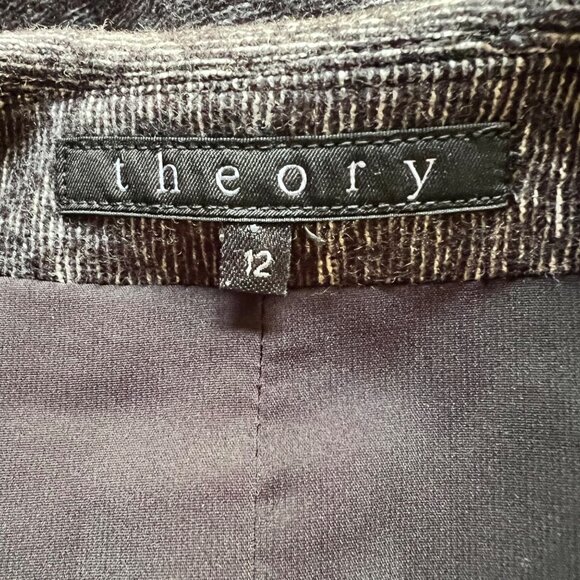 Theory Size 12 Gray Kiersten K Strategy Wool Cotton Blend Tweed Blazer Jacket - Picture 4 of 16